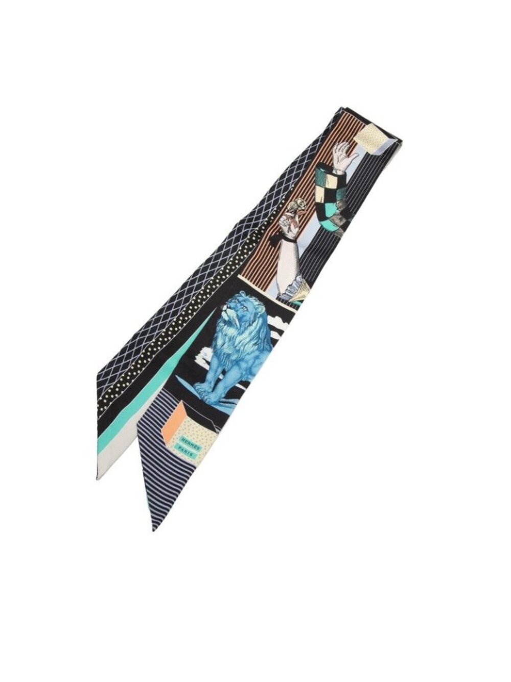 Hermes Twilly Grand Theater Nouveau Scarf Navy Multicolor Silk